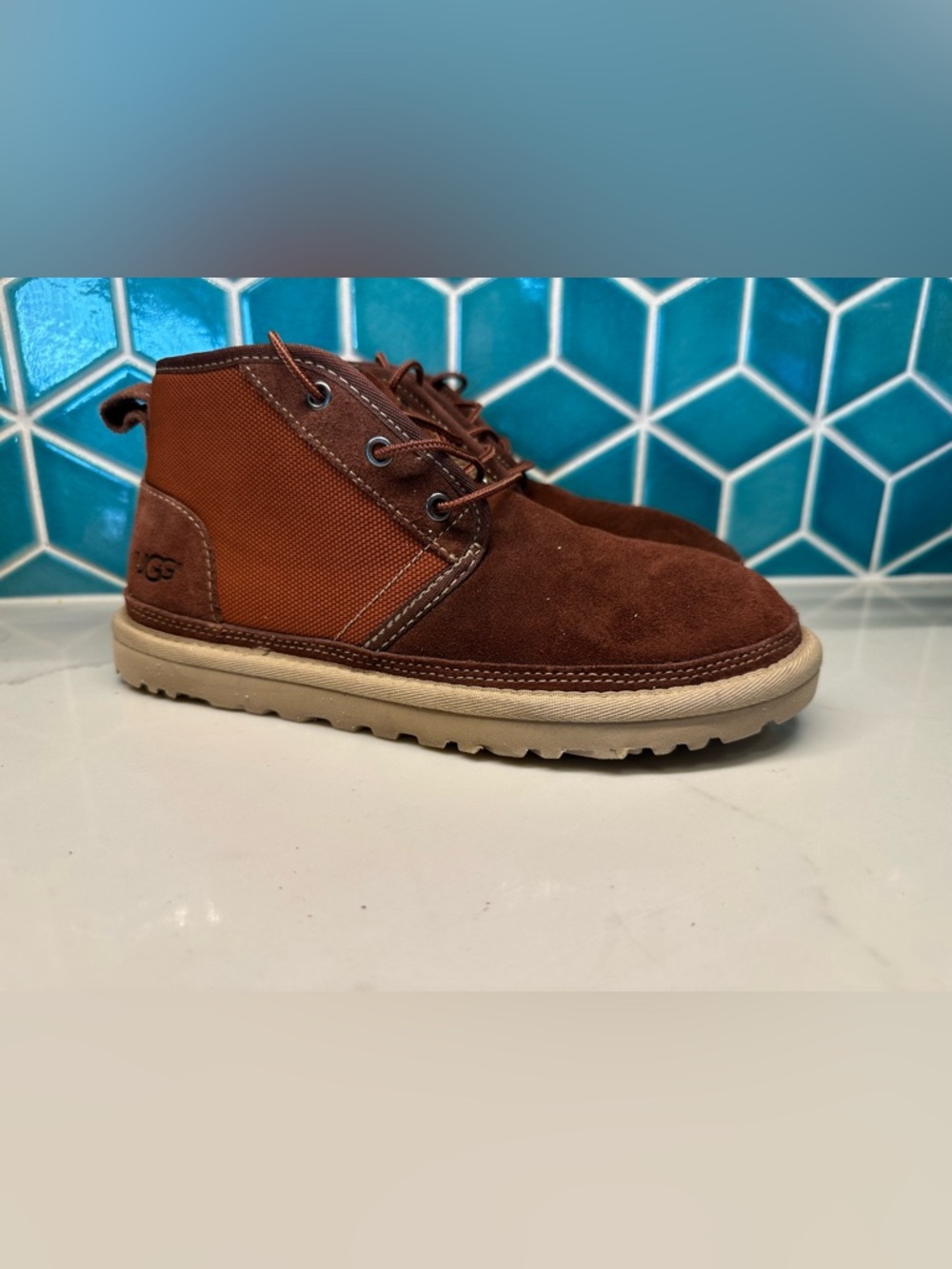 UGG Men's Redish Brown Suede Chukka Boots with Tan Sole